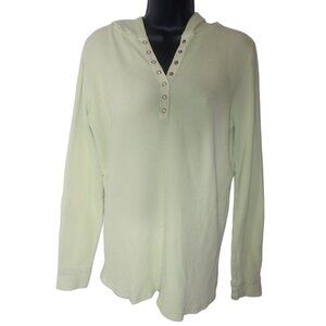 Prairie Cotton Hooded Long‎ Sleeve Henley Thermal Top Light Green M Casual